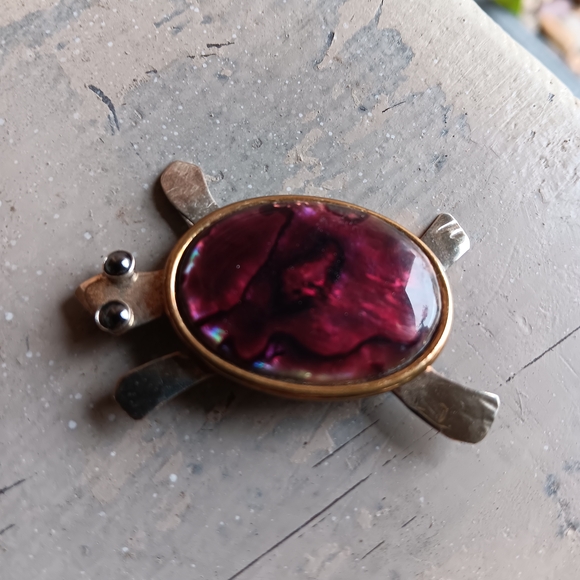 Vintage Turtle Purple Abalone Sterling Silver Pendant - Picture 6 of 8